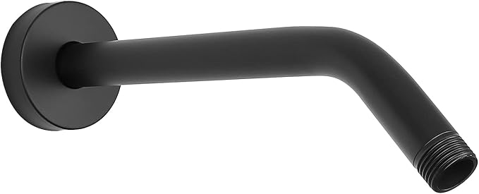 HarJue Shower Arm with Flange and Teflon Tape, Wall Mounted Shower Pipe 304 Stainless Steel Extension Arm for Fixed Shower Head & Handheld (10 Inch, Matte Black)