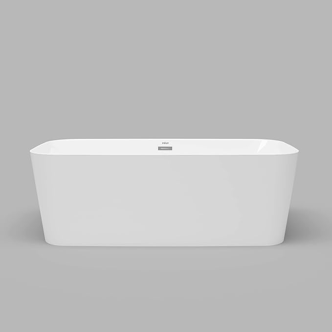 FerdY Maui 67" Freestanding Bathtub Elegant Freestanding Soaking Bathtub, Glossy White, cUPC Certified, Toe-Tap Chrome Drain & Overflow Assembly Included, 02563