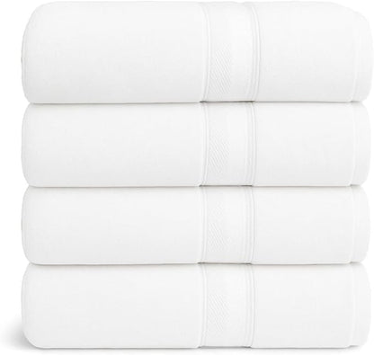 Cloudura Bath Towels Set of 4(White)-100% Cotton | Quick Dry | Lightweight | Thick, Hotel Quality,(27'x54’)-Soft & Absorbent