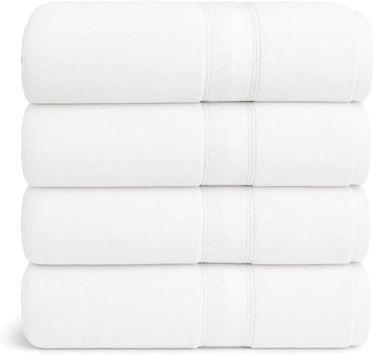 Cloudura Bath Towels Set of 4(White)-100% Cotton | Quick Dry | Lightweight | Thick, Hotel Quality,(27'x54’)-Soft & Absorbent