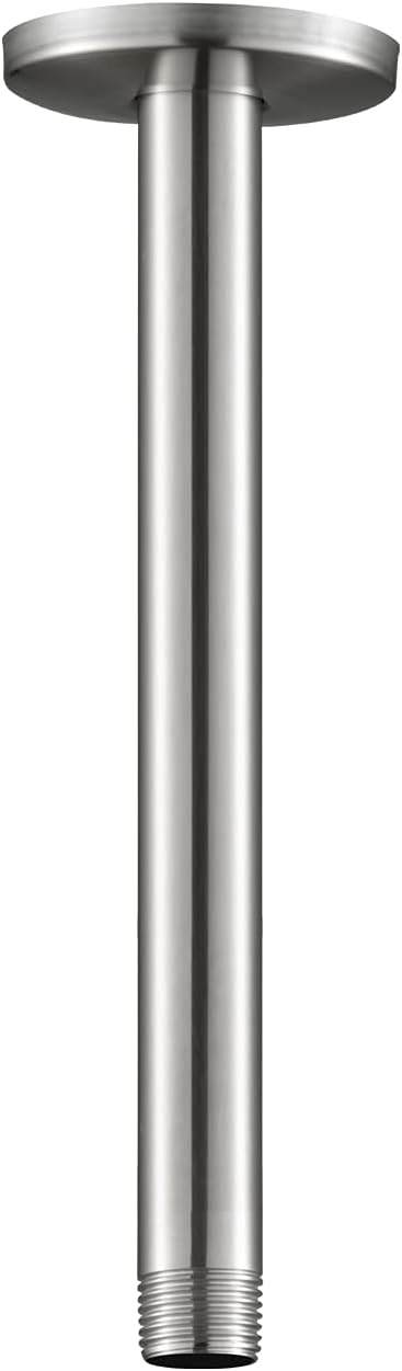 OFFO Shower Arm with Flange, 10 in Brushed Nickel Ceiling Mount Replacement Rain Shower Head Straight Arm Ceiling-Mounted For Fixed Shower Head & High Pressure Rain
