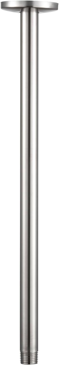 OFFO Shower Arm with Flange, 24 in Brushed Nickel Ceiling Mount Replacement Rain Shower Head Straight Arm Ceiling-Mounted For Fixed Shower Head & High Pressure Rain