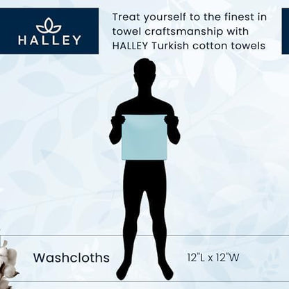 HALLEY Turkish 8 Pack Premium Washcloths (8 Pieces) 650 GSM Highly Absorbent Super Soft 100% Cotton - 8 Washcloths (White)