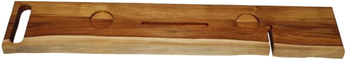EcoDecors Eleganto 42" Live Edge Solid Teak Bath Caddy Tray with Handle, Book & Tablet Holder, Wine Glass Holders, Luxury Bathtub Tray