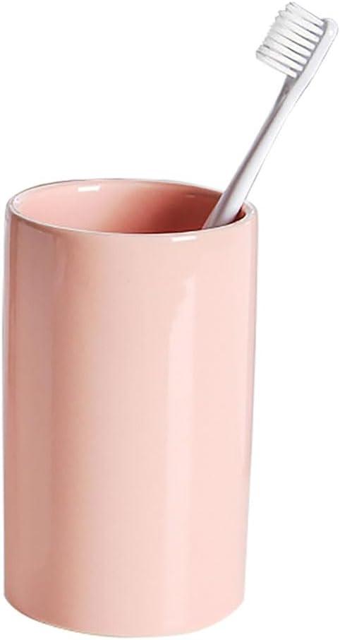 Pink Toothbrush Holder, Ceramic Bathroom Tumbler Cups,Toothbrush Cup, Bathroom Counter Organizer(300ml)