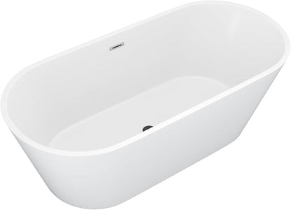 67 Inch Freestanding Acrylic Soaking Tub White Roll Top Deep Bathtub with Black Drain Relaxing Home Spa, YSB9222
