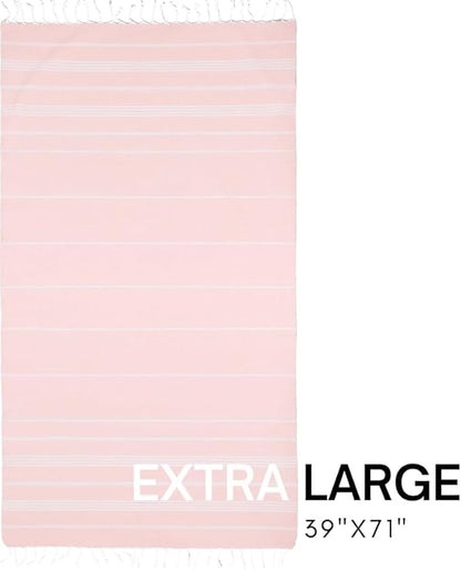 BAY LAUREL Turkish Beach Towel with Travel Bag 39 x 71 Quick Dry Sand Free Lightweight Large Oversized Towels Light - Pack of 4 (Pack of 4 - Blush with Floral Bag)