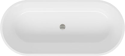 FerdY 67" Shangri-La Elite, Acrylic Freestanding Bathtub, Glossy White, Modern & Contemporary Design Soaking Tub with Brushed Nickel Pop-Up Drain and Minimalist Design Overflow, cUPC Certified