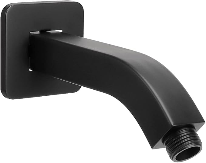 HarJue Shower Arm with Flange and Teflon Tape, Wall Mounted Square Shower Pipe 304 Stainless Steel Extension Arm for Fixed Shower Head & Handheld Shower (6 Inch, Matte Black)