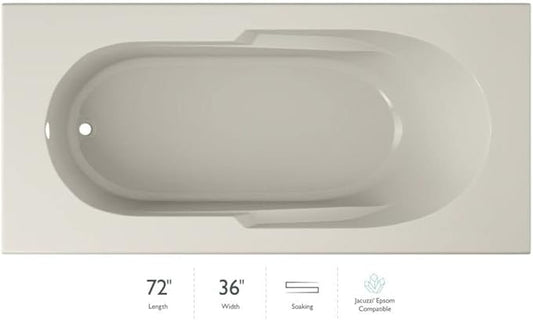 Jacuzzi SIGNATURE Acrylic Drop-In Bathtub, Soaking Sanctuary, Slip Resistant, Universal Drain Placement, 72" (L) x 36" (W), Rectangle, Oyster