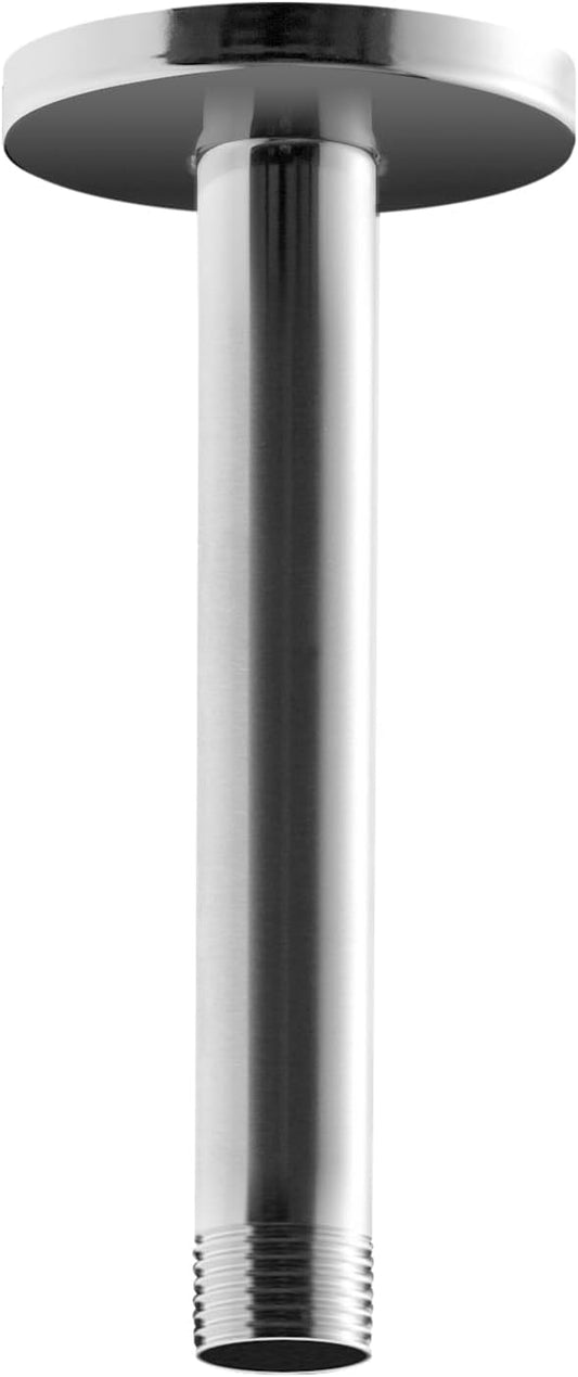 OFFO Shower Arm with Flange, 6 in Brushed Nickel Ceiling Mount Replacement Rain Shower Head Straight Arm Ceiling-Mounted For Fixed Shower Head & High Pressure Rain