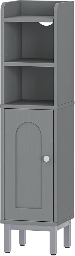 Bathroom Storage Cabinet, Small Corner Floor Cabinet with Door and Shelves, Narrow Toilet Paper Holder, Bathroom Organizer with Adjustable Shelf, for Small Spaces, Gray BC08221GR