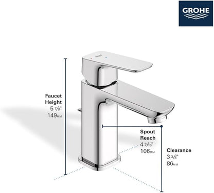 Grohe 1053490000 Cubeo Single Hole Single Handle S-Size Bathroom Faucet, Cold Start, 1.2 GPM, Starlight Chrome