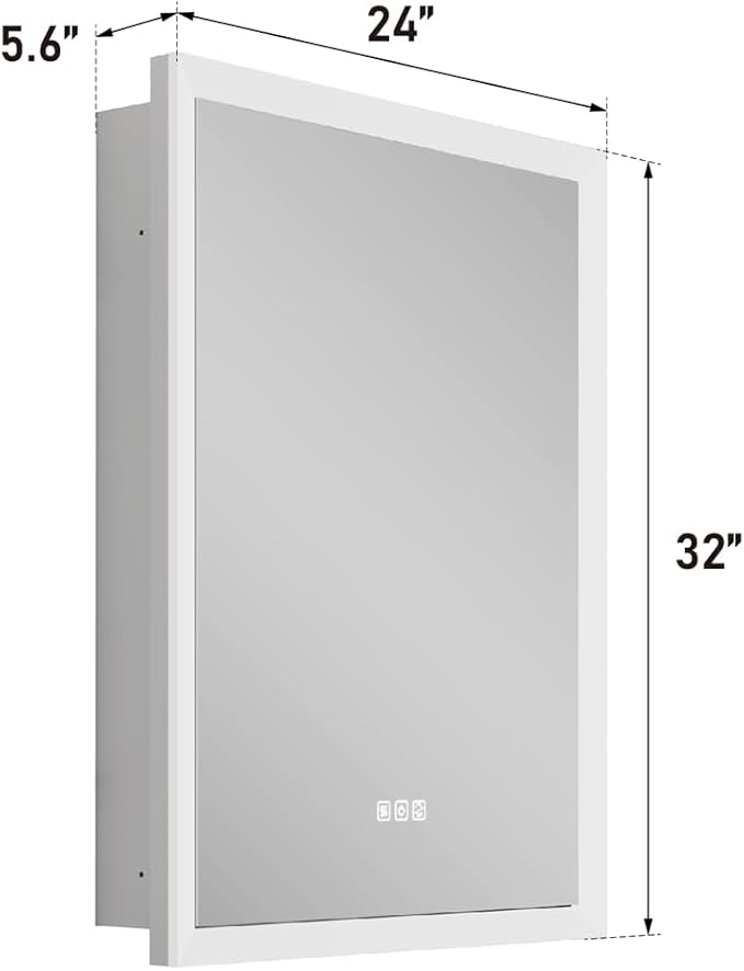 WELLFOR 24 x 32 Inch LED Medicine Cabinet with Lights, 3X Magnification Makeup Mirror, Bathroom Vanity Mirror Cabinet with Storage, Anti Fog, Surface or Recess Mount, Right Opening Door