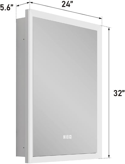 WELLFOR 24 x 32 Inch LED Medicine Cabinet with Lights, 3X Magnification Makeup Mirror, Bathroom Vanity Mirror Cabinet with Storage, Anti Fog, Surface or Recess Mount, Right Opening Door