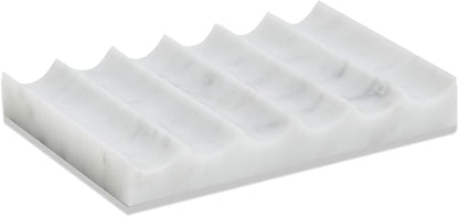 Luxurious Marble Soap Dish Jewelry Ring Tray - Rectangle Stone Soap Tray & Saver for Shower – Self Draining Soap Holder for Bathroom, Kitchen,Carrara White