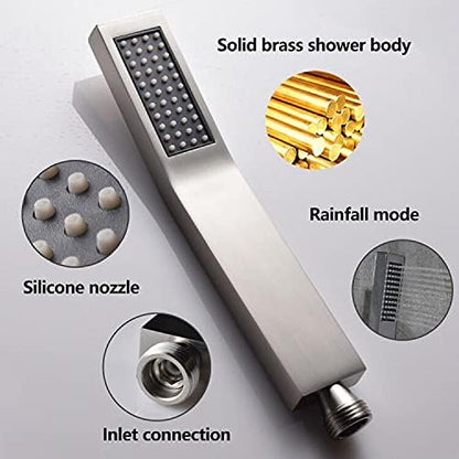 Brushed Nickel Solid Brass Shower Wand High Pressure Handheld Shower Head Detachable with 59inch Stainless Steel Shower Hose and Adjustable Bracket Set