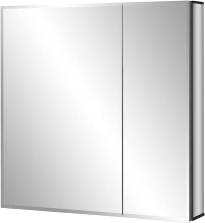 Fundin Black Aluminum Medicine Cabinet 24 x 24 Inch Recessed or Surface Mount, with Double Door and Adjustable Shelves.