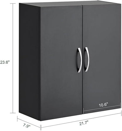SoBuy Black Bathroom Wall Cabinet, Over The Toilet Storage Cabinet, Small Wall Mounted Medicine Cabinet with Adjustable Shelf, Narrow Floating Cabinet for Laundry Room Kitchen Entryway, BZR200-T-SCH