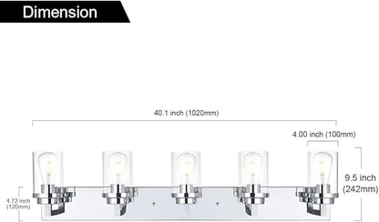 MELUCEE 5-Lights Bathroom Vanity Light Fixtures Chrome, Modern Vanity Lighting with Clear Glass Shade, Industrial Wall Mount Lights for Mirror Cabinet Sink