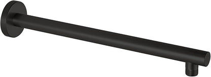 Voolan 15" Round Shower Arm with Flange and Teflon Tape, Extension Shower Head Arm for Bathroom Fixed Shower Head, Solid Stainless Steel, Wall Mounted (Matte Black)