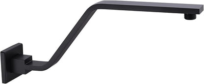 16 Inch S Shape Matte Black Shower Head Arm, Square Wall Mounted Shower Arm and Flange Included