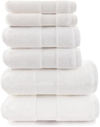 Maisonette Elegance 100% Organic Cotton Turkish Bathroom Towels Set, Ideal Quick Dry Luxury Washcloths, Hand & Large Bath Towels for Shower (6 Pack), White