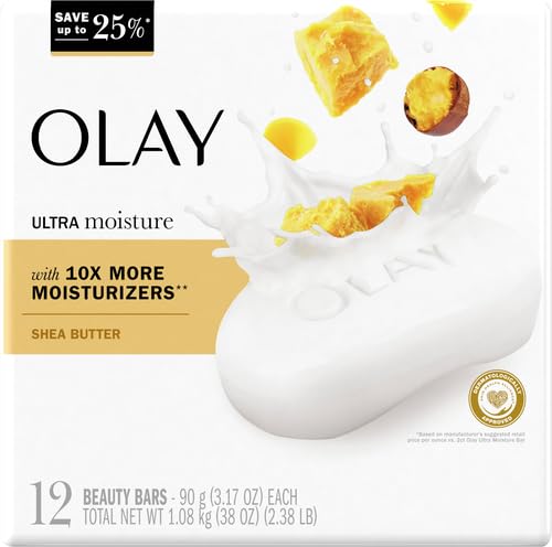 Olay Beauty Bar, Ultra Moisture,10x More Moisturizers, Nourishing Conditioners, Smooth & Gentle on Skin, Vitamin B3 Complex, For All Skin Types, Shea Butter Scent, 3.17 oz, (Pack of 48)