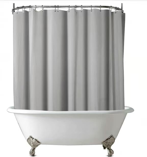Grey Clawfoot Tub Shower Curtain,180Wx70H Inch Grey Liner with Wide 36 Metal Hooks,Vinyl Bath Curtain for Clawfoot Stand Up Tub Bathroom with Magnets PEVA Waterproof Liner