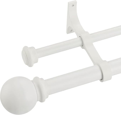 Double Curtain Rod 84 to 120 inch, Adjustable 1 inch Double Drapery Rod Rods for Windows and Doors with Ball Round Finials and Premium Aluminum Brackets Set(84-120",Matte White)
