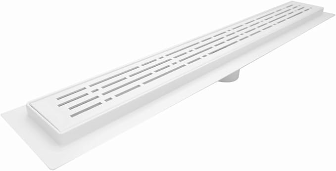 SereneDrains 304 Stainless Steel Matte White Shower Drain Kit 24 Inch Linear Shower Drains for Tile Floor Broken Lane Long Hair Catcher Strainer Grate Cover Bathroom (Matte White, 24 Inch)
