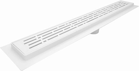SereneDrains 304 Stainless Steel Linear Shower Drain 60 Inch Matte White Shower Drain Kit Broken Lane for Tile Floor Long Hair Catcher Strainer Grate Cover Bathroom (Matte White, 59 Inch)