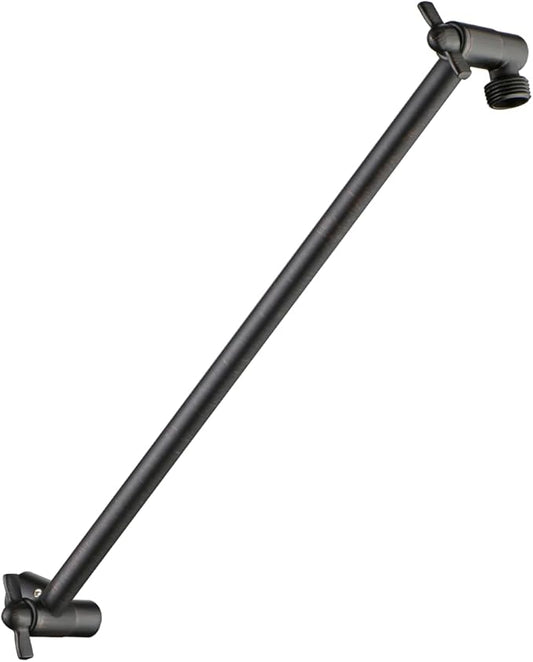 BRIGHT SHOWERS 15 Inch Extra Long Shower Head Extension Arm, Solid Brass Shower Arm Extender with Locking Screw for Rain and Handheld Showerhead, Height & Angle Adjustable, Oil-Rubbed Bronze