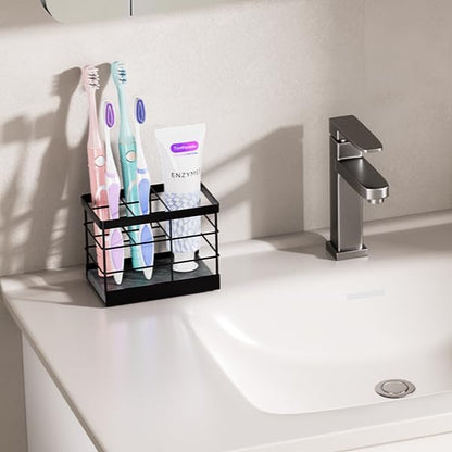 MOJOHAND Toothbrush Holders with Instant Drying Stone for Bathrooms, Stainless Steel Bathroom Electric Toothbrush Toothpaste Holder, Multi-Slots Openwork Design, Bathroom Accessories Organizer