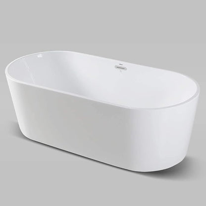 FerdY Luzon 67" Acrylic Freestanding Bathtub, Ergonomic Lightweight Classic Oval Soaking Bathtub with Chrome Drain, Classic Slotted Overflow, Modern White