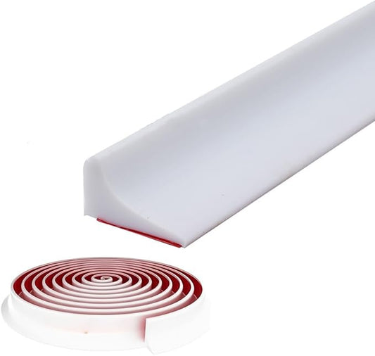 Shower Threshold Water Dam,Self Adhesive Silicone Waterproof Barrier Bathroom and Kitchen Shower Water Stopper Guard for Dry And Wet Separation Caulk Seal Strip Edge Trim(98Inch, White)