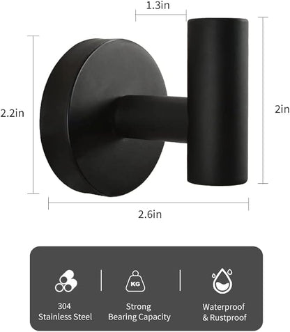 Vuzvuv 2-Pack Matte Black Wall-Mounted Towel Hooks, SUS304 Stainless Steel Waterproof Coat Robe Holder, Heavy Duty Hooks for Bathroom, Kitchen, Hotel (Drilling)