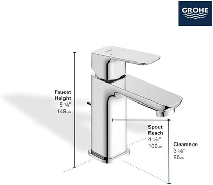Grohe 1018980000 Cubeo Single Hole Single Handle S-Size Bathroom Faucet, 1.2 GPM, Starlight Chrome
