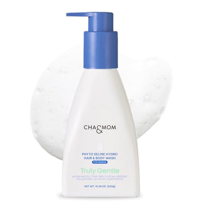 Cha&Mom Head-to-toe Korean Baby Skincare - Hypoallergenic, Plant Based, and Natural Hair & Body Wash, 10.58oz