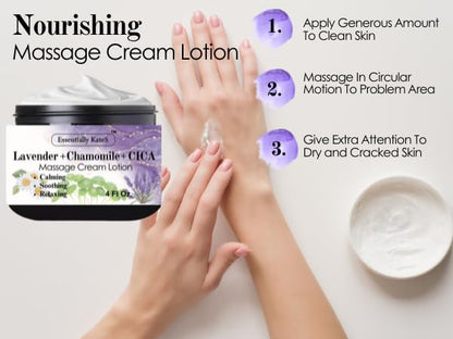 Essentially KateS Lavender + Chamomile + CICA Cream Lotion 4 Fl Oz - Calming, Soothing, Relaxing, Hydrating.
