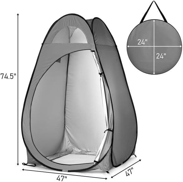 4x4ft Pop Up Privacy Shower Tent with Top Window, 3.6lbs Liightweight Dressing Room, Portable Toilet Stall with Carry Bag for Camping, Beach, Outdoors (Dark Gray)
