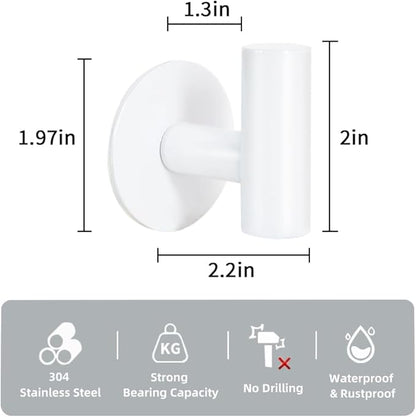 Vuzvuv Adhesive Hooks White SUS304 Stainless Steel - Self Adhesive Heavy Duty Waterproof Wall Hooks for Towel, Coat, Robe in Bathrooms Kitchen Hotel (2-Pack)