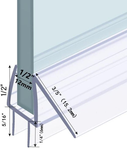 Shower Door Bottom Seal with Sweep 2Pack, 39"(990mm) Length PVC Clear Strips for 1/2"(10mm) Thick Frameless Glass Door, to Stop Water Leaking
