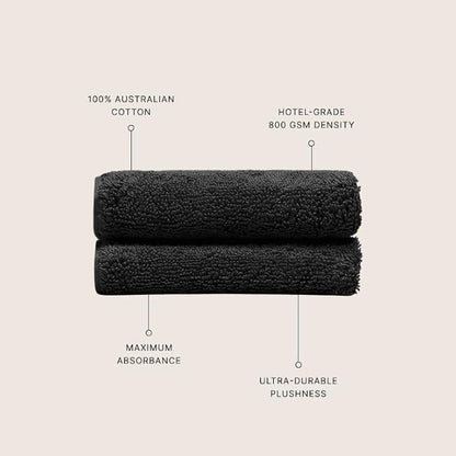 Italic Ultraplush 100% Australian Cotton Washcloths - Set of 2 Luxury Plush Face Wash Cloths, Soft and Absorbent 800 GSM for Bathroom, Spa, Gym, Face and Body (Black)