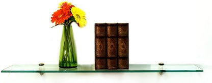 Spancraft Glass P-8x30-Brass Peacock Glass Shelf, 8" x 30", Brass