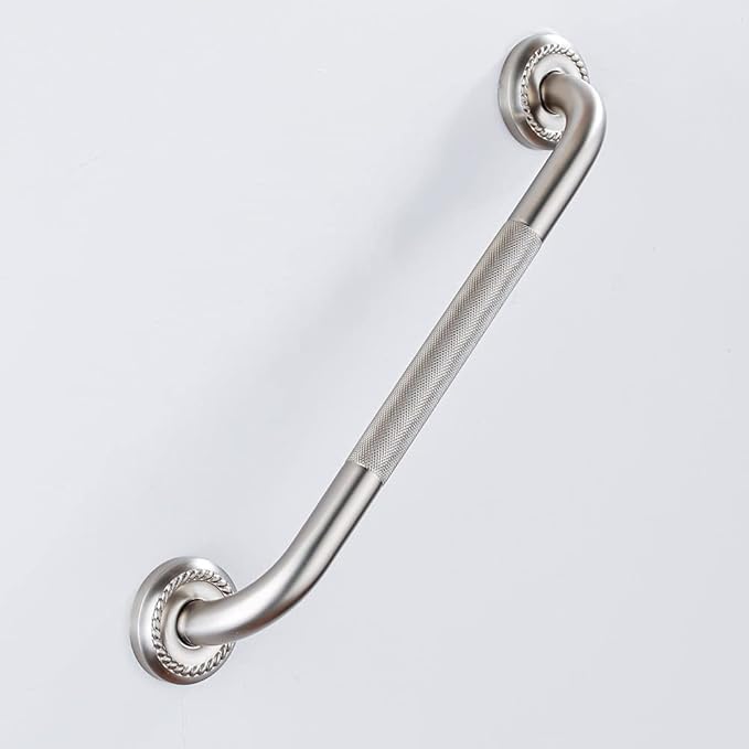 Anti Slip Shower Grab Bar, 12-Inch Toilet Textured Sturdy Hand Rail, Stylish Bathroom Armrest, Brushed Nickel Finish, Multi Function Assist Handle