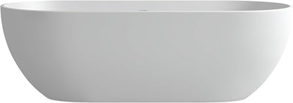 69'' Freestanding Tubs Bathtub Solid Surface Resin Stone Bathtubs soaker Tubs Oval Shaped Matte Luxury Modern Soaking Tub with Overflow and Pop-up Drain - White…