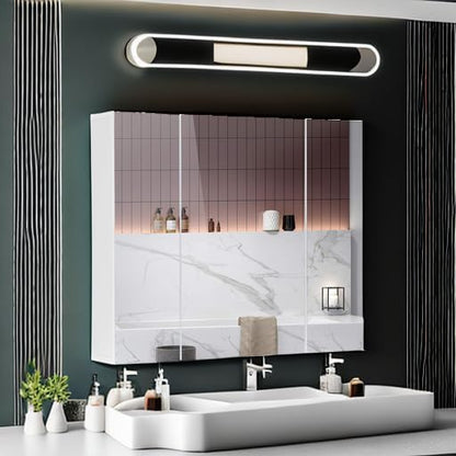 DICTAC Medicine Cabinet Bathroom Mirror Cabinet with 3 Door 27.6x23.62 Inch Bathroom Wall Cabinet with Mirror Wall Mirror Storage Shelf with 3-Adjustable Shelves Storage Organizer Cupboard,White