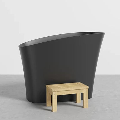 47" Freestanding Soaking Bathtub Modern Oblique Deep Stone Resin Japanese Soaking Bathtub in Matte Black