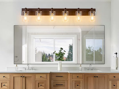 6-Light Bathroom Light Fixtures Modern ORB Vanity Lights for Bathroom Lighting Fixtures Over Mirror with Clear Glass Shade for Cabinet Mirror Bedroom Hallway